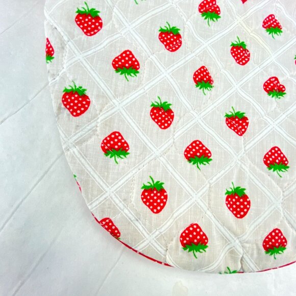 Vintage Wood Handle Placemat Handbag Red White Strawberries - Picture 5 of 10